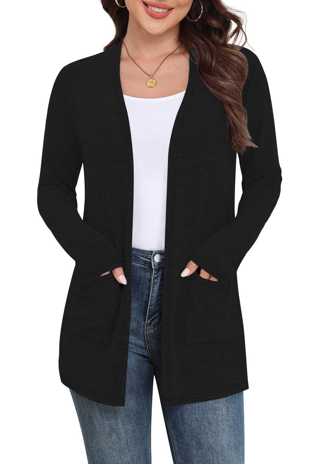 Yincro Womens Lightweight Cardigan Long Sleeve Open Front Casual Sweater Cardigans with Pockets