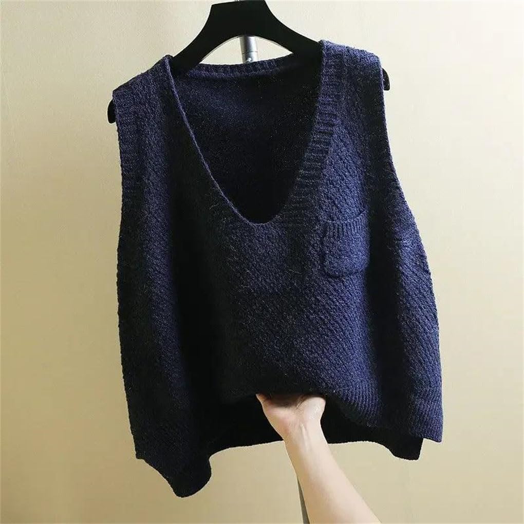 Vest V-Neck Knitted Top for Women Ladies Sweaters Vintage Casual Sleeveless Tops