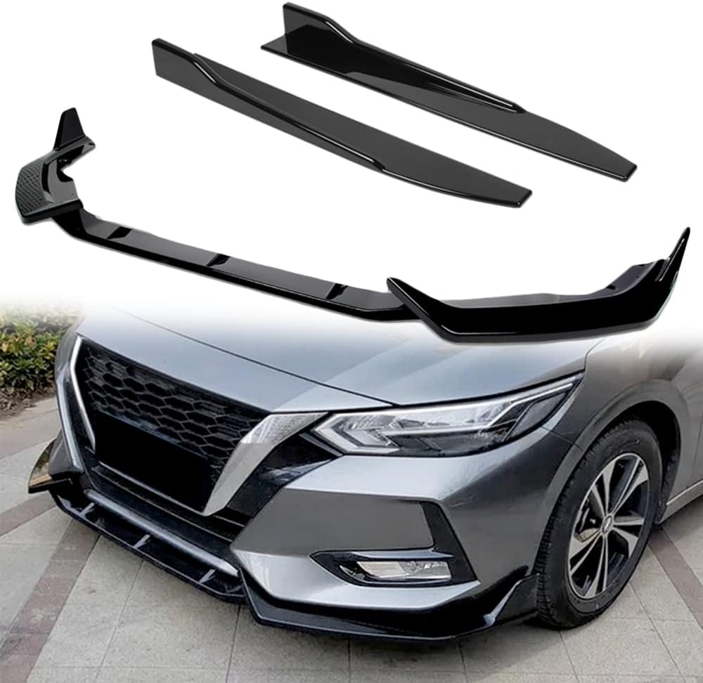 Q1-TECH, 5PCS Front Bumper Lip + Side Skirt Rocker Winglet Canard Diffuser Wing Compatible with 2020 2021 2022 2023 Nissan Sentra Sedan/4DR Only, Front Spoiler Air Chin Splitter ABS (Painted Black)