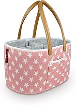HIPPO Baby Diaper Caddy Organizers - Felt Storage Mother Bags - for Diaper & Baby Wipes, Nursery Storage Foldable and Portable (XLarge, Pink-Star)