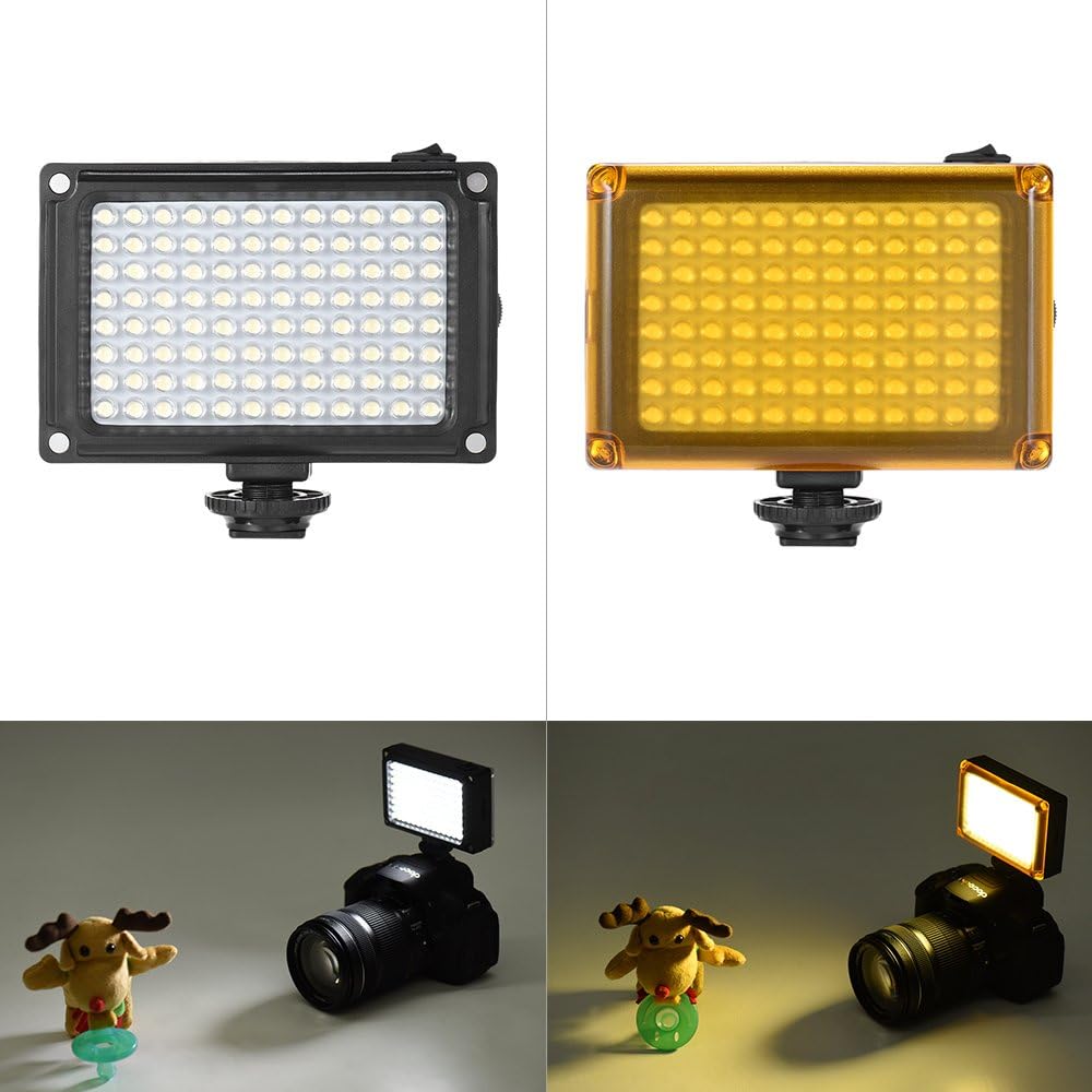 Comparison of Andoer 96 LED Camera Light with and without orange filter