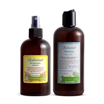 Just Nutritive Gray Hair Shampoo 16oz & Anti-Aging Body Treatment 8oz | Remove Yellowing or Brassy Tones | Natural Ingredients | Hair & Body Enhancer