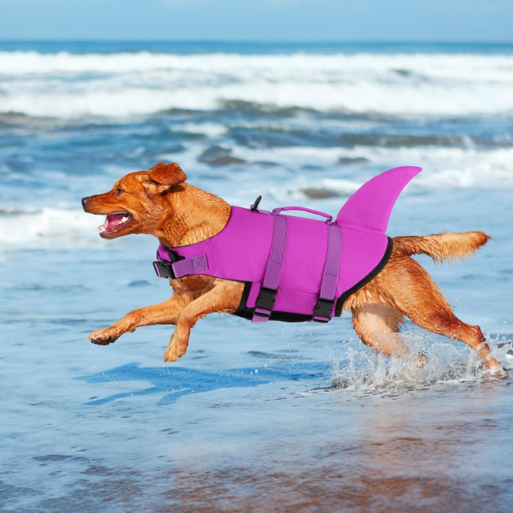 EMUST Dog Life Jacket, Ripstop Dog Lifesaver Vests with Rescue Handle for Small Medium and Large Dogs, Pet Safety Swimsuit Preserver for Swimming Pool Beach Boating (XS,SolidRosepink) thumbnail