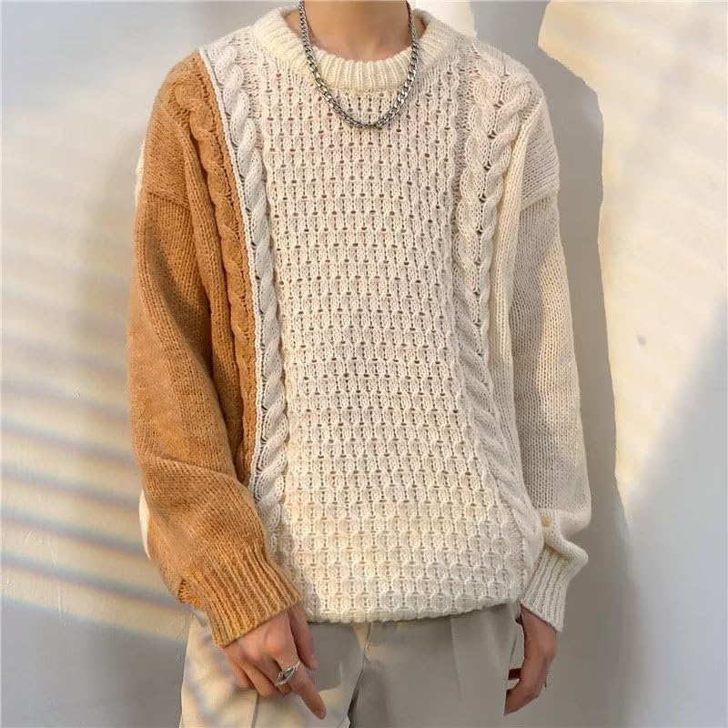 Men's Pullover Sweater Winter Ribbed Knitted Color Block Comfort Stylish Twists Cropped Sweater Long Sleeve Sweaters2