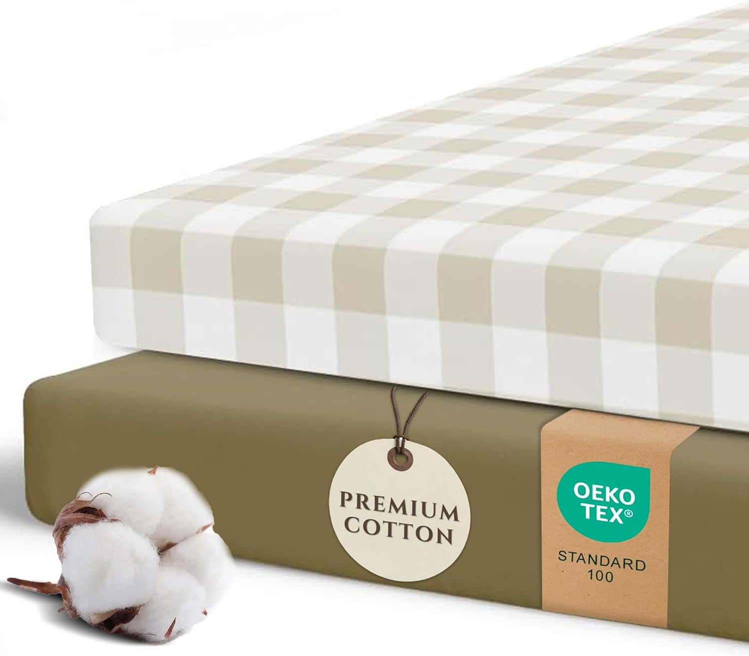 Pobibaby – 2 Pack Pack N Play Sheets and Mini Crib Sheets, Premium Fitted Pack N Play Sheets for Standard Playards and Mini Cribs – Ultra-Soft Jersey Knit, Safe and Snug for Baby (Gingham Khaki)