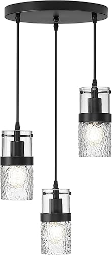 Miniatura 8 de LMS Accesorios colgantes negros de 3 luces, lámpara colgante de cocina ajustable, luces colgantes de racimo, LMS-188