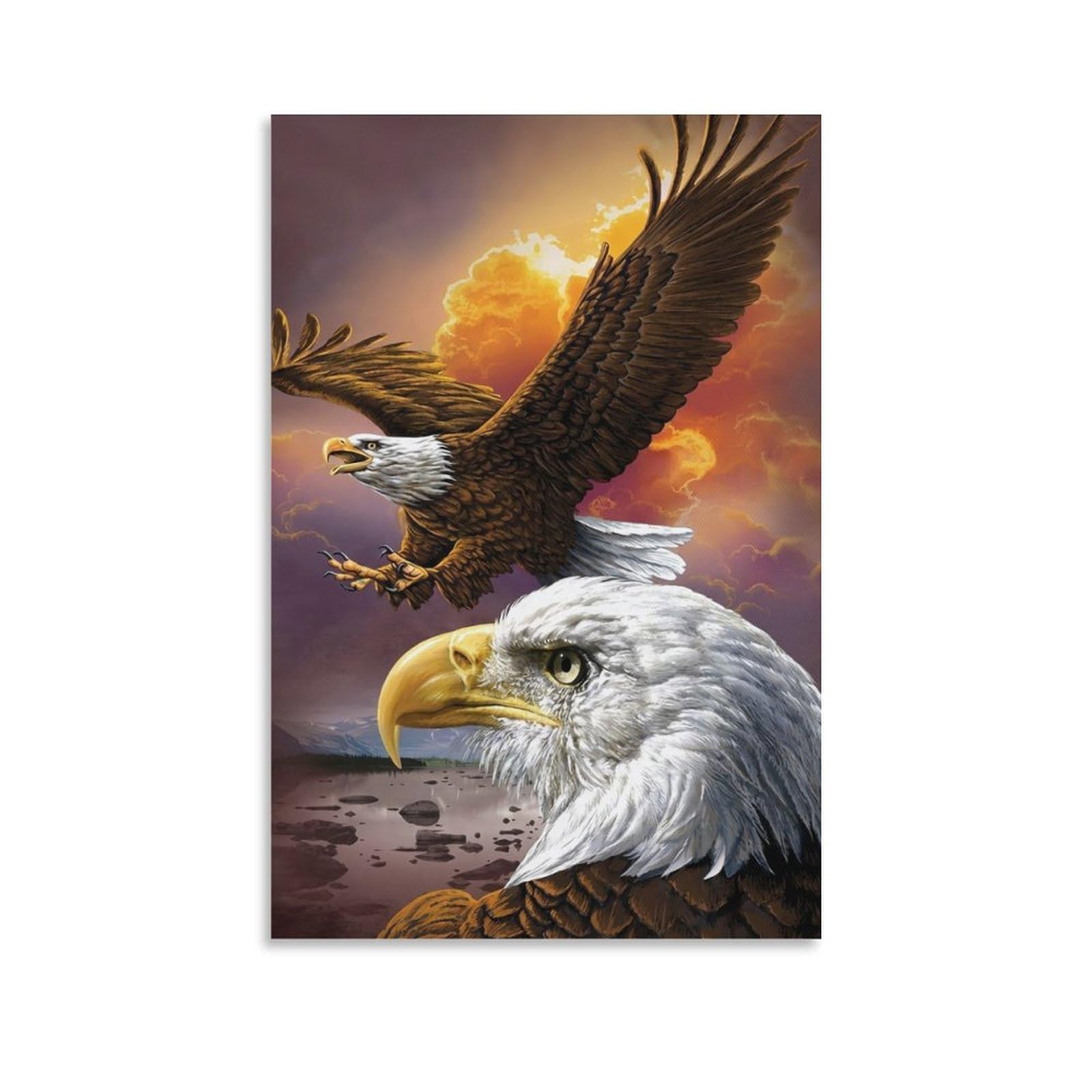 DHBANEIOK Eagle Flying Sunset Poster Artwork Giclee Canvas Prints Modern Wall Art Picture Wall Hanging for Office Gym Living Room Decor 16x24inch(40x60cm)