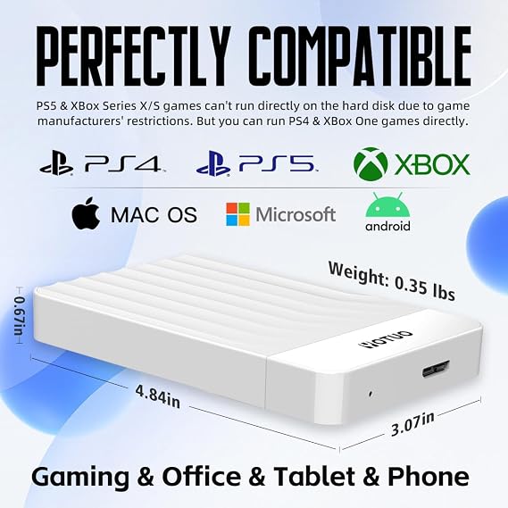 YOTUO Portable External Hard Drive Storage Expansion Mobile HDD USB 3.0 for PC, Mac, Desktop, Laptop, PS4, PS5, Xbox One X/S, Xbox 360, Xbox Series X/S, Office & Game (White, 750GB)