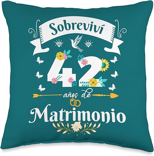 Regalos Originales para Mujer Aniversario de Bodas Sobreviví 42 años Matrimonio Aniversario de Boda Pareja - Almohada (16 x 16 pulgadas), multicolor