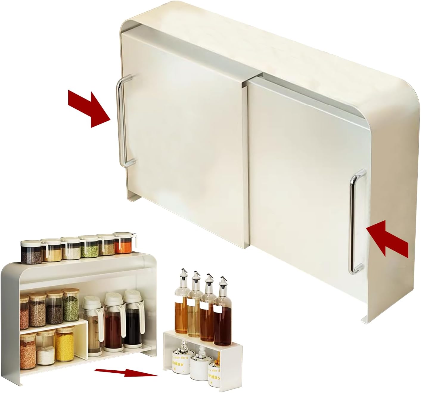 隠せる 引き出し式調味料ラック 50cm 3段 大容量 スパイス 省スペース 隠せる 引き出し式調味料ラック 50cm 3段 大容量 スパイス 省スペース