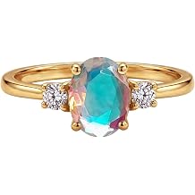 Oval Aqua Chalcedony Ring for Women 14K Gold Plated Engagement Ring with Round Cubic Zirconia, Dainty Promise Ring, Minimalist Gemstone Jewelry Christmas Gift for Her
