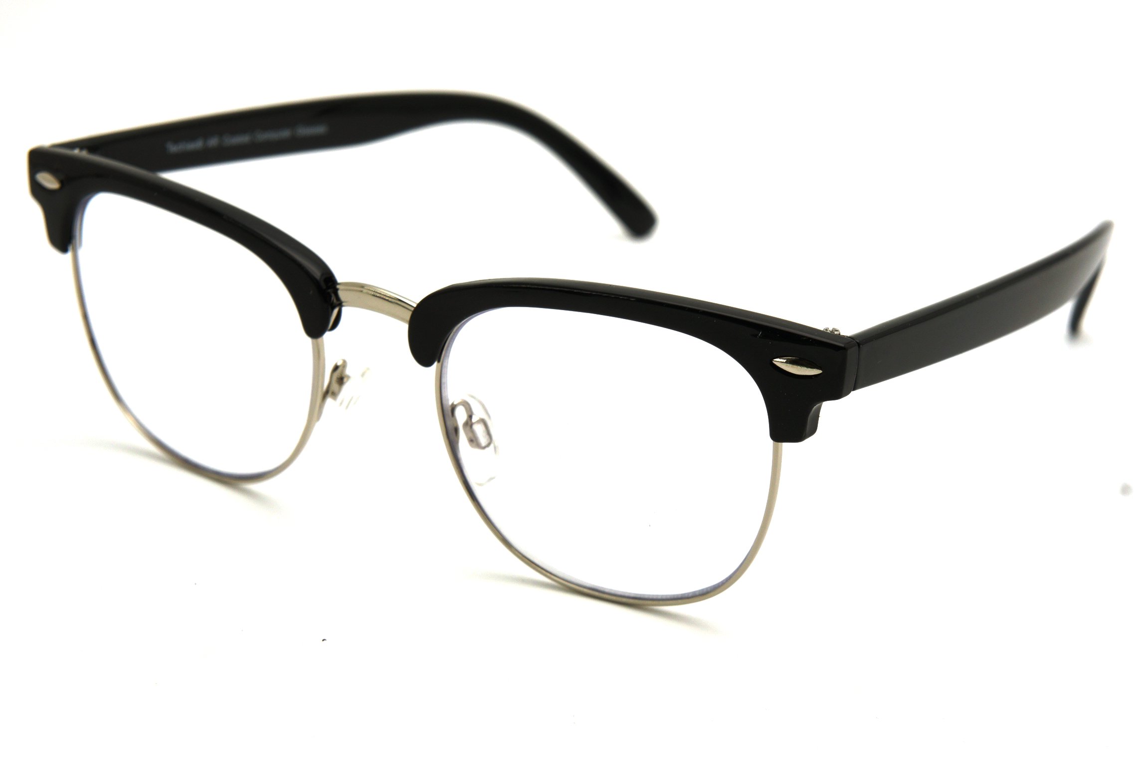 #1 Flexlite Uv Protection, Anti Blue Rays Harmful Glare Computer Eyewear Glasses (club master shiny black silver / computer blue blocking clear lenses)