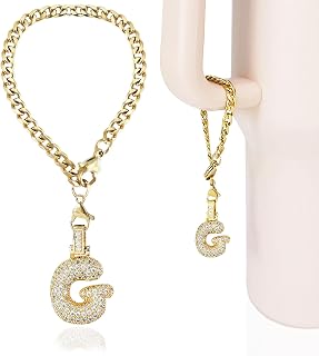 Cup Charms for Stanley Handle- Bubble Letter Charms Accessories for Stanley 40 Oz Tumblers Cute Fat Initial Keychain with Diamond Glitter Jewelry Personalized Water Bottle Decorations G