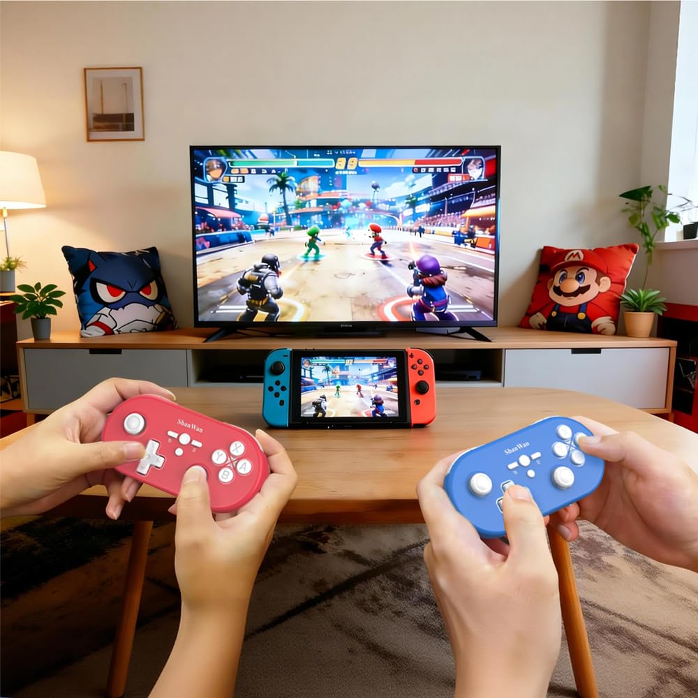 ShanWan Controller di Gioco Wireless Compatibile con PC/iOS/Android/Switch/PS, Controllo del Movimento del Giroscopio, Feedback Vibrazione, Controller di Gioco Bluetooth (blu)
