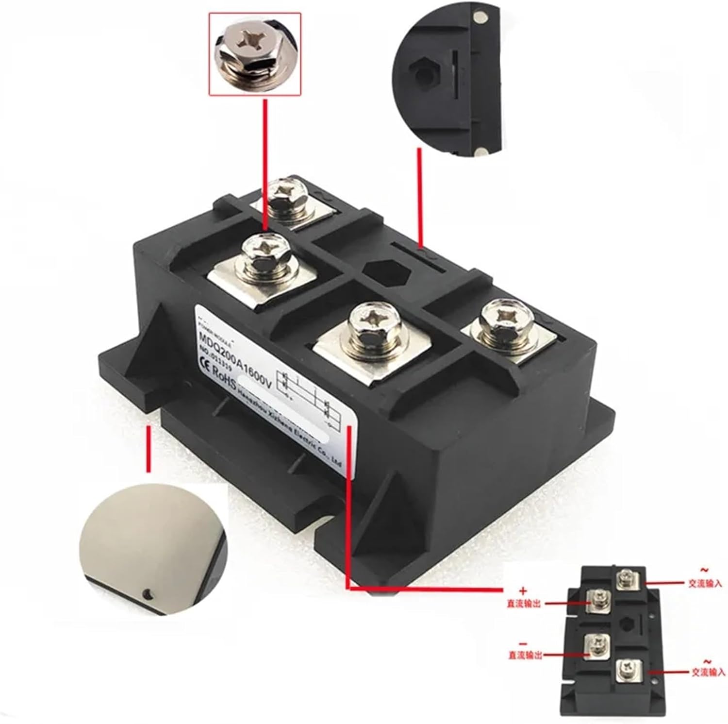 MDQ200A1600V single-phase rectifier bridge MDQ200-16 frequency converter MDQ 200A 600V 800V 1000V 1200V 1800V DC power supply(Radiator HS30150)