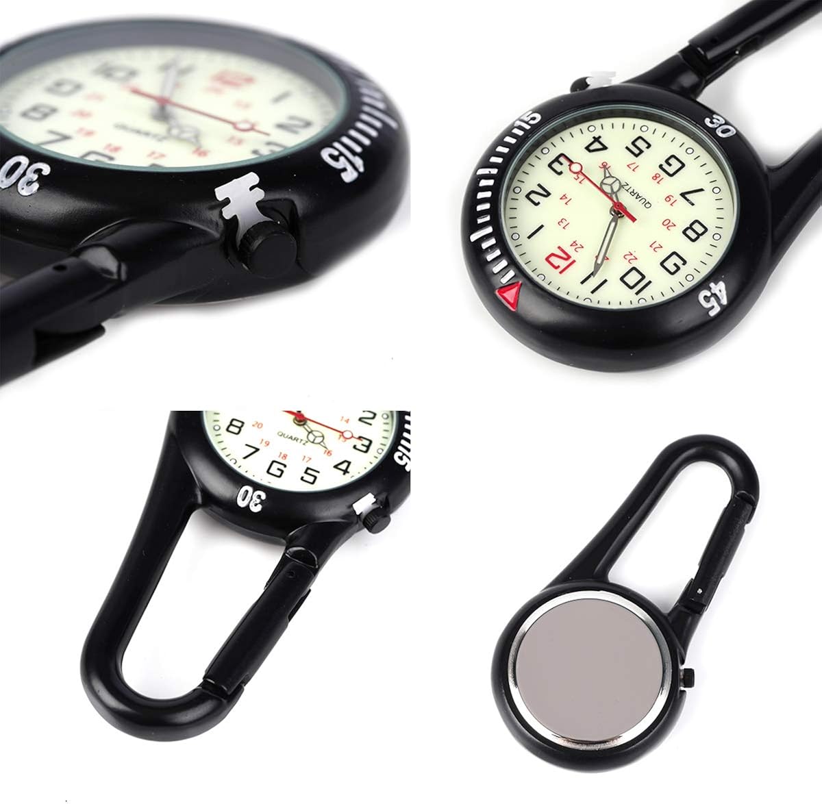 WONOLO Clip on Carabiner Luminous Face FOB Watch Digital for Doctors Nurses Paramedics Chefs Sport Unisex Men Women (Black) - Image 5