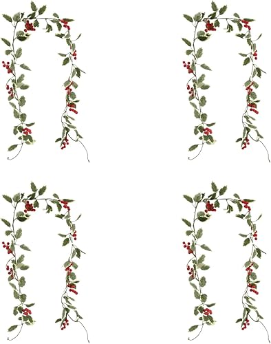 4 piezas de vid de Pascua artificial de Navidad, bayas rojas, vid suave, decoración de ambiente festivo (rojo-3)