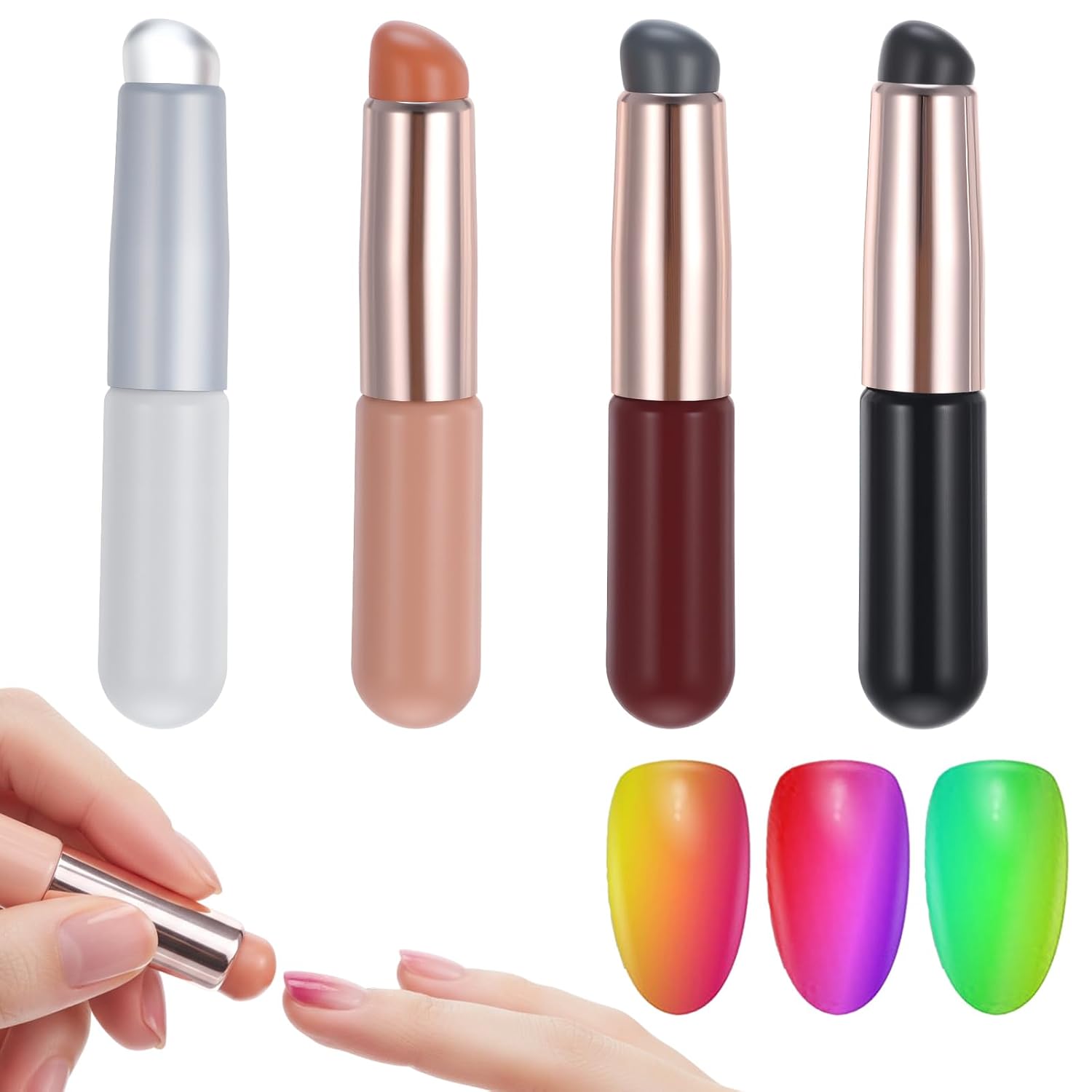 Sibba 4 Pcs Silicone Chrome Nail Powder Applicator, Silicone Nail Tools