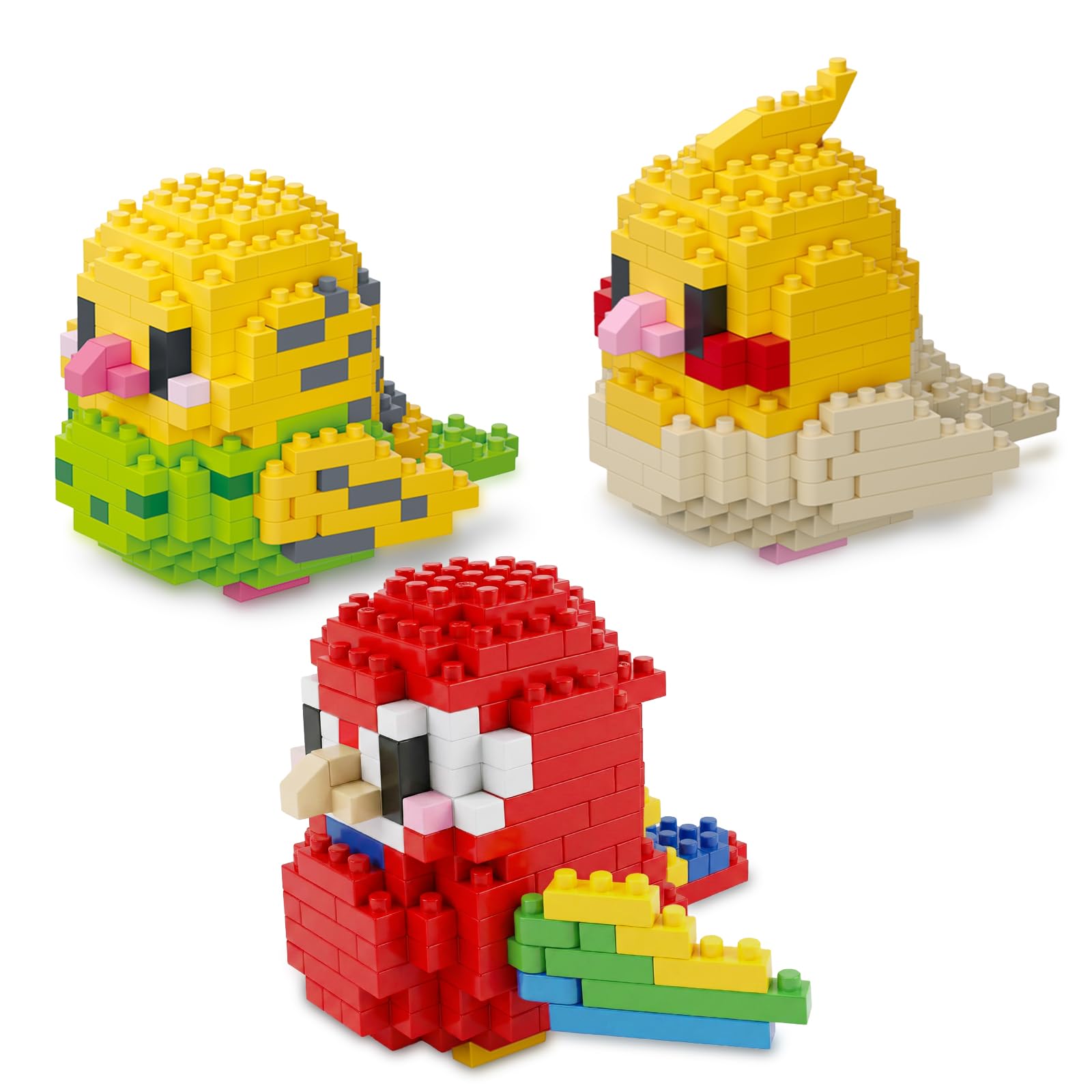 3 Parrots Micro Mini Building Block, Birthday Gift for Kids, Animals Buildling Model Kits, Bird Parrot, Mini Bricks Birds Series Toys for Kids, Small Prize, Decoration for Home and Office