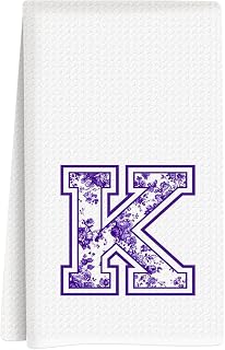 Chinoiserie Initial Kitchen Towels, Personalized Kitchen Towels, Personalized Gifts for Women, Purple Floral Initial K Waffle Hand Towel, Home Holiday Bathroom Bar Decor 14x24 Inch