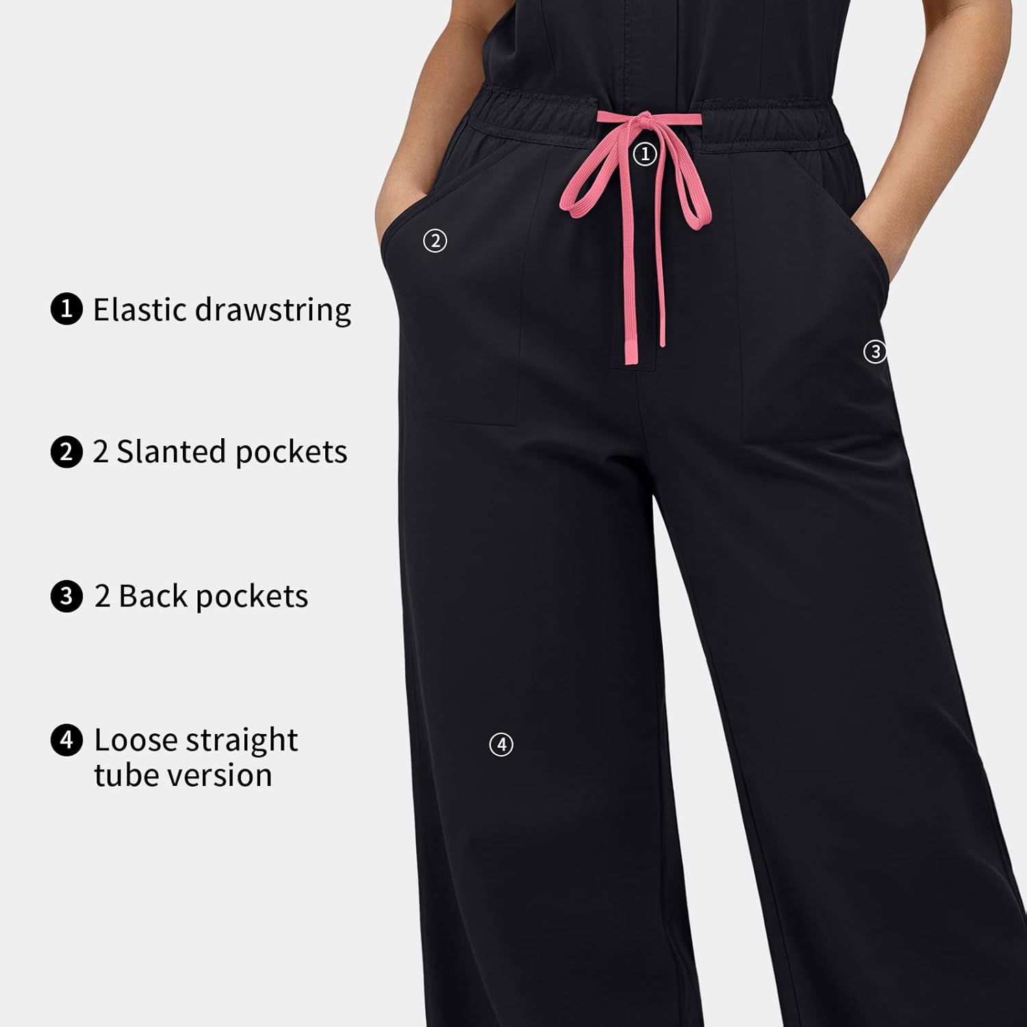 VIAOLI Women's Medical Scrub Jumpsuit - Mandarin Collar, with Drawstring Waist for Nursing Uniforms