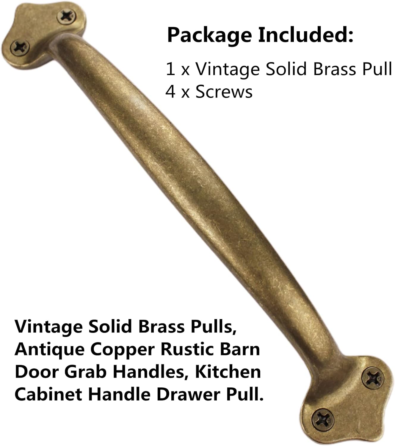 Vintage Solid Brass Pulls, Antique Copper|Rustic Barn Door Grab Handles|Kitchen Cabinet Hardware Drawer Handle Pull