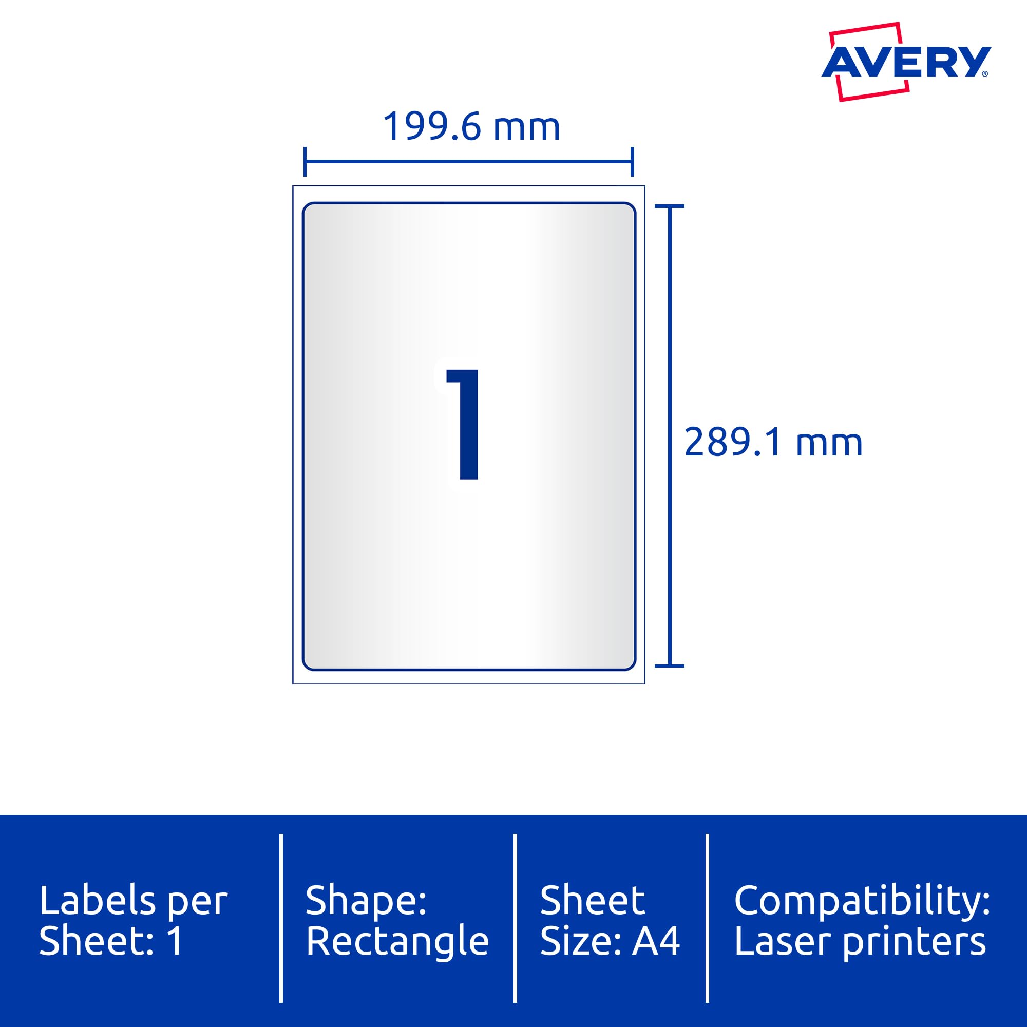 Avery Etichette di spedizione trasparenti per stampanti laser, 199,6 x 289,1 mm, 25 etichette (959065 / L7567)