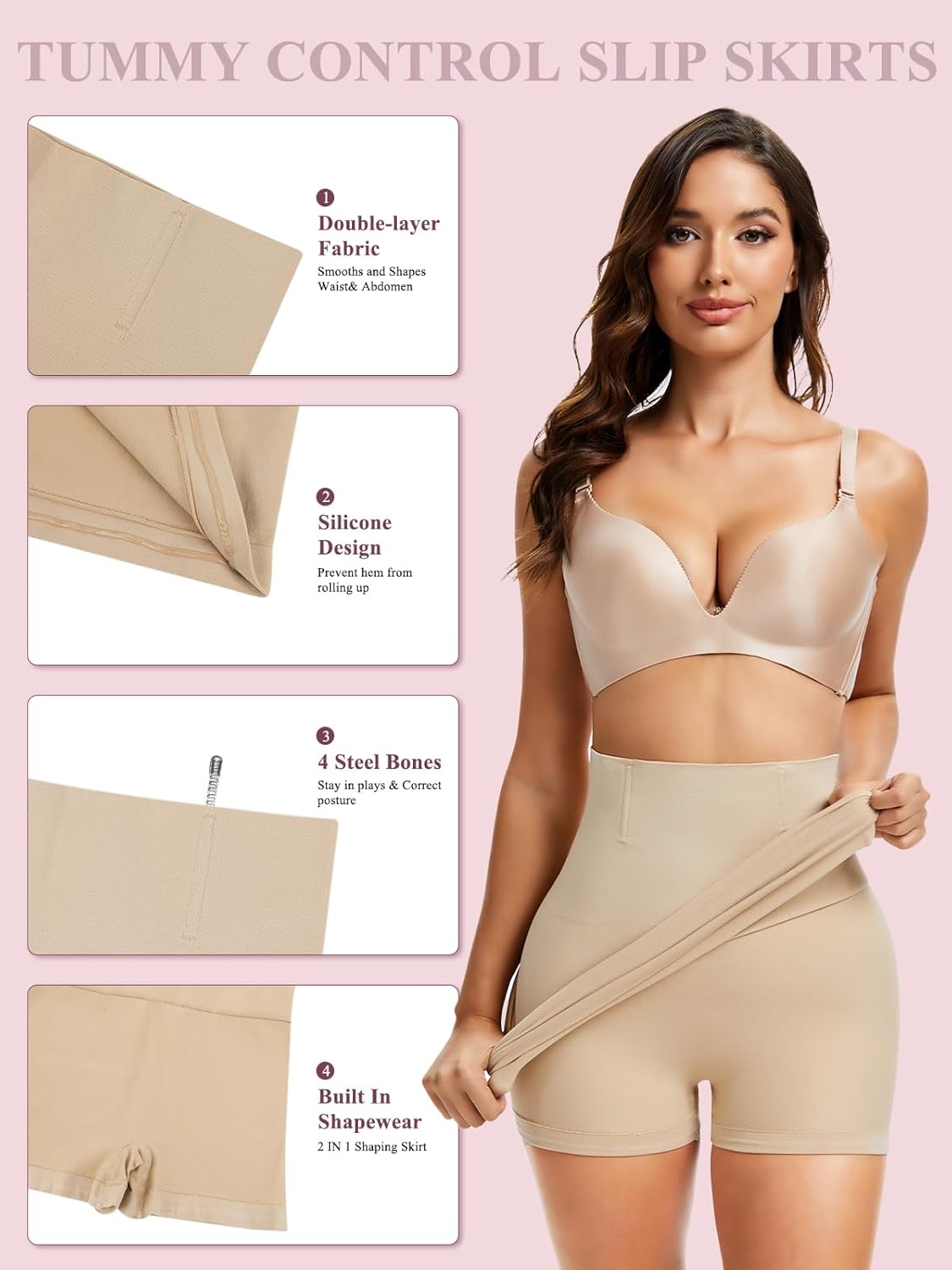 JOYSHAPER Half Slips Shapewear Skirt Under Dresses Tummy Control High Waist Slip Skirt With Built In Shapewear - Image 3
