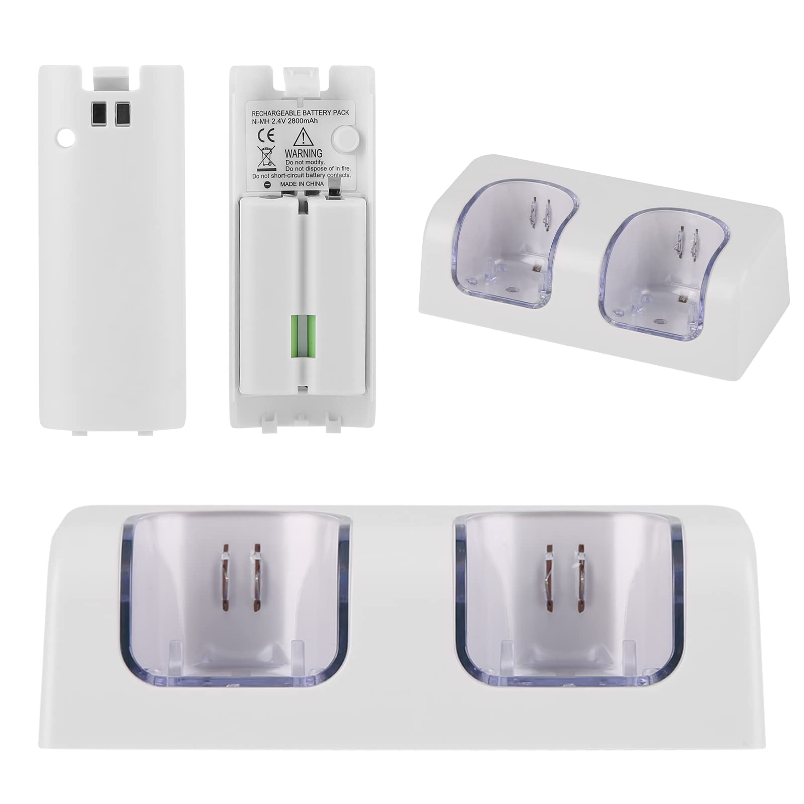 Caricatore per Wii per controller, 2 in 1 Stazione di Ricarica Caricatore Dock con 2 Pack 2800mAh Batteria Ricaricabile Fit per Wii/Wii U Remote Controller