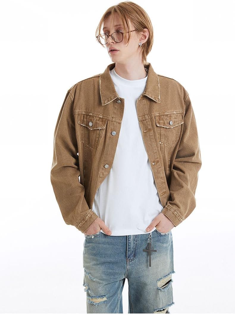 Men's American Vintage Washed Denim Jacket for Autumn