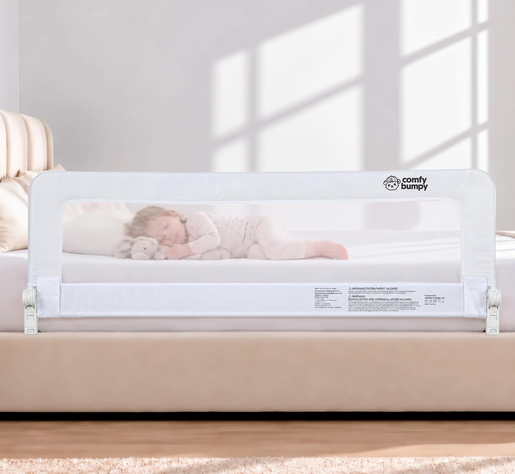 ComfyBumpy 1-Pack Bed Rail for Toddlers 55.5" L x 19.5" H | Toddler Bed Rails for Twin, Full, Queen & King Mattress Size | Swing Down Rail Guard | Mattress Side Rail for Kids | White