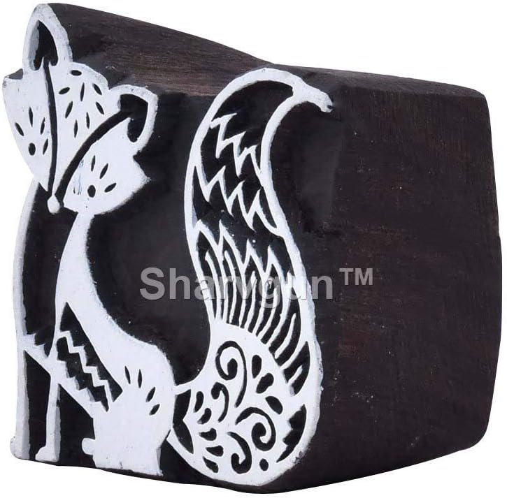 Sharvgun Wooden Hand Carved Fox Motif Textile Wood Print Stamp Printing Blocks by Sharvgun