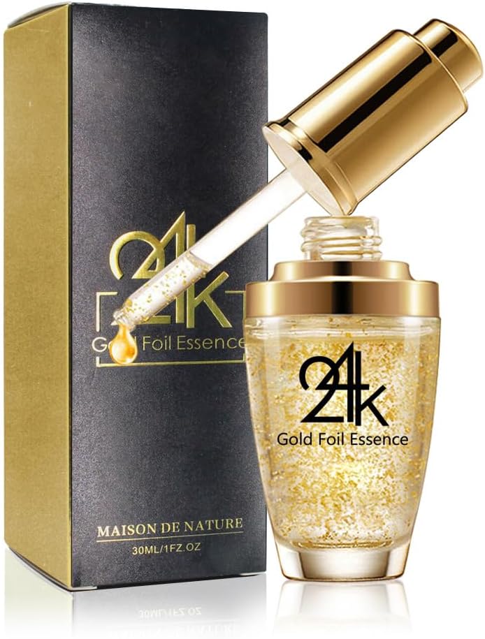 24K Gold Face Essence, Anti Aging & Wrinkle Moisturizing Firming Face Serum, Treatment for Skin Care with Hyaluronic Acid Serum