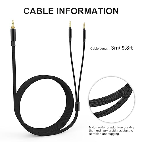 Miniatura 4 de Reemplazo del segundo cable T5P de 9.8 pies para auriculares Beyerdynamic T1 2nd  T5P 2nd  T5P 3nd, doble macho de 0.138 in a 0.138 in con adaptador