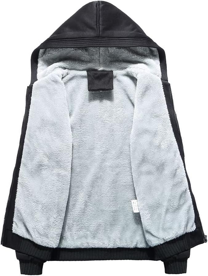 Men Fleece Thick Hoodie Viking Valknut Print Wool Zip Up Hooded Sweatshirts Autumn with Big Pockets Casual Outwear