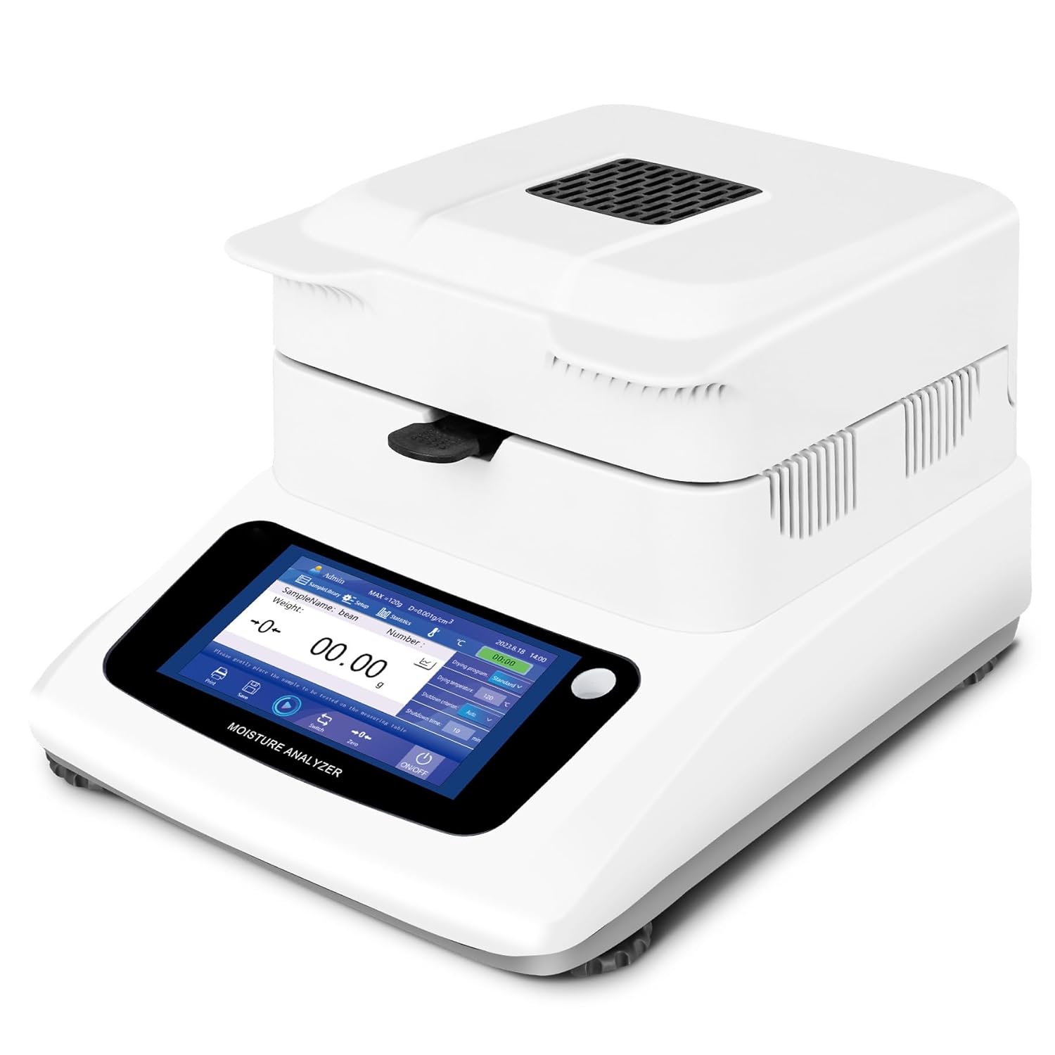 Moisture Analyzer - Halogen Moisture Analyzer Readability 0.01% Accuracy 0.001g 120g Capacity, Laboratory Moisture Heating Analyzer Test for Grain Chemical, 3 Drying Modes Touch Screen RS232 Interface