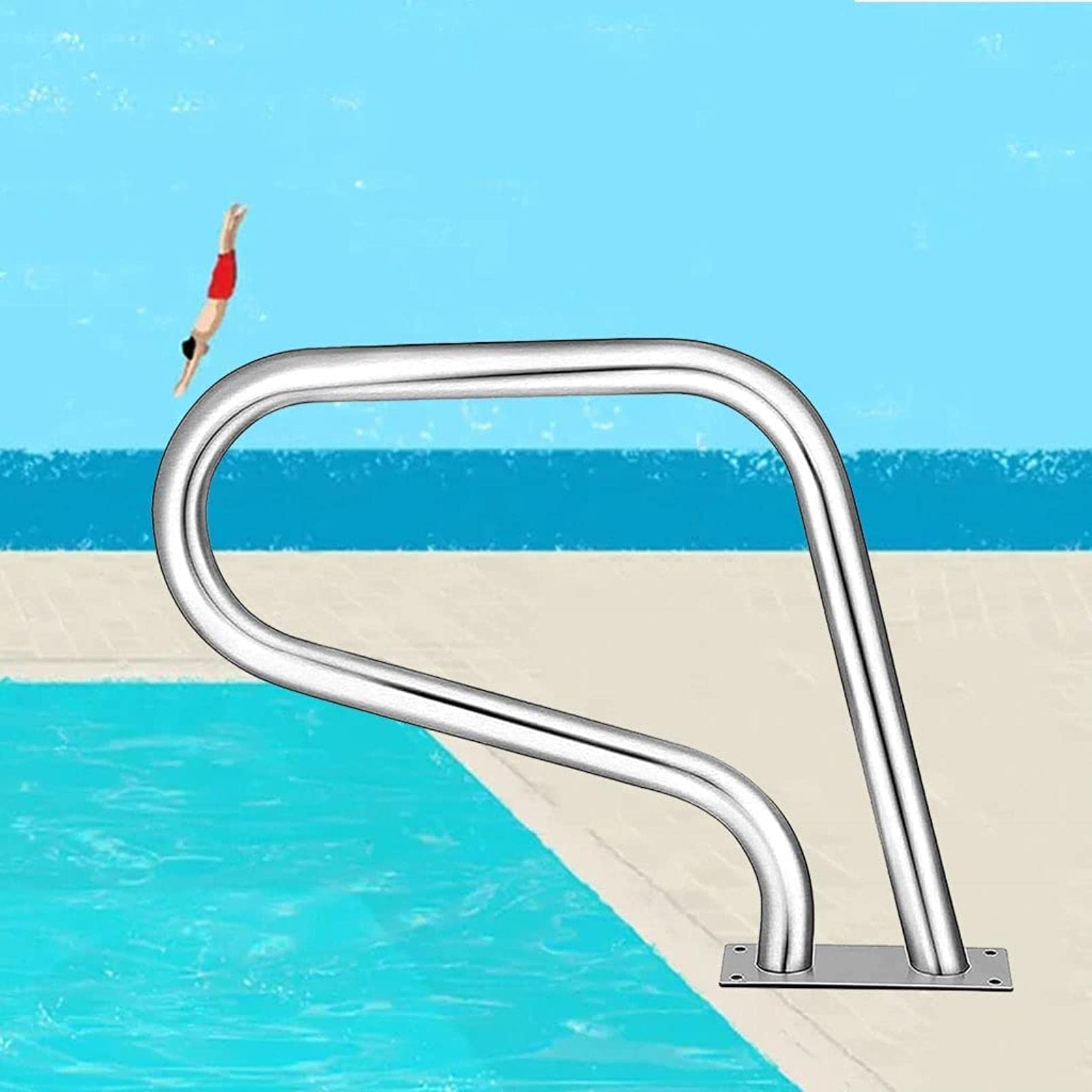 Main courante de piscine en acier inoxydable 304 avec base renforcée durable