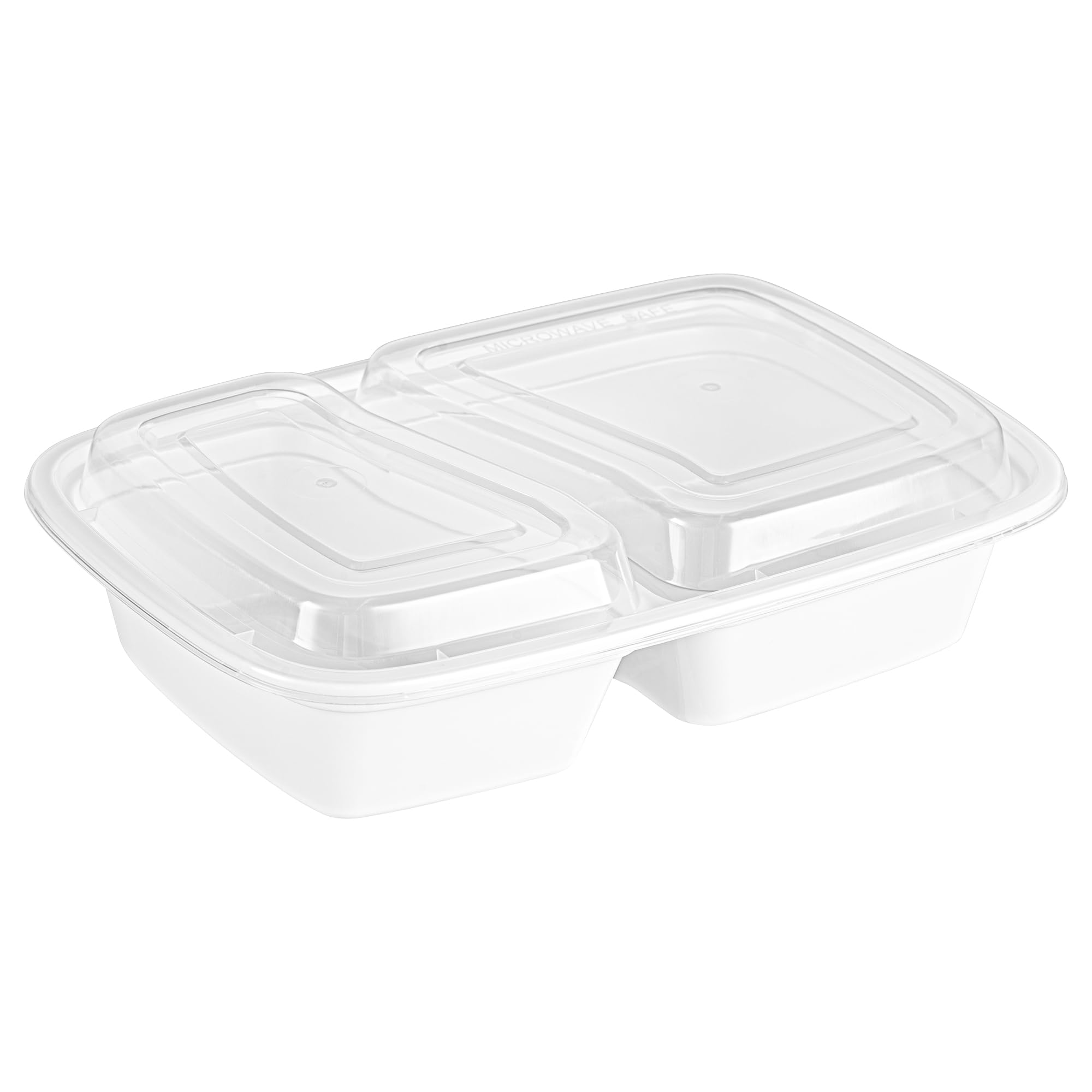 Asporto - Recipientes de preparación de comidas de 2 compartimentos de 32 onzas, 100 recipientes de preparación de comidas sin BPA, aptos para microondas, desechables, recipientes de plástico blanco