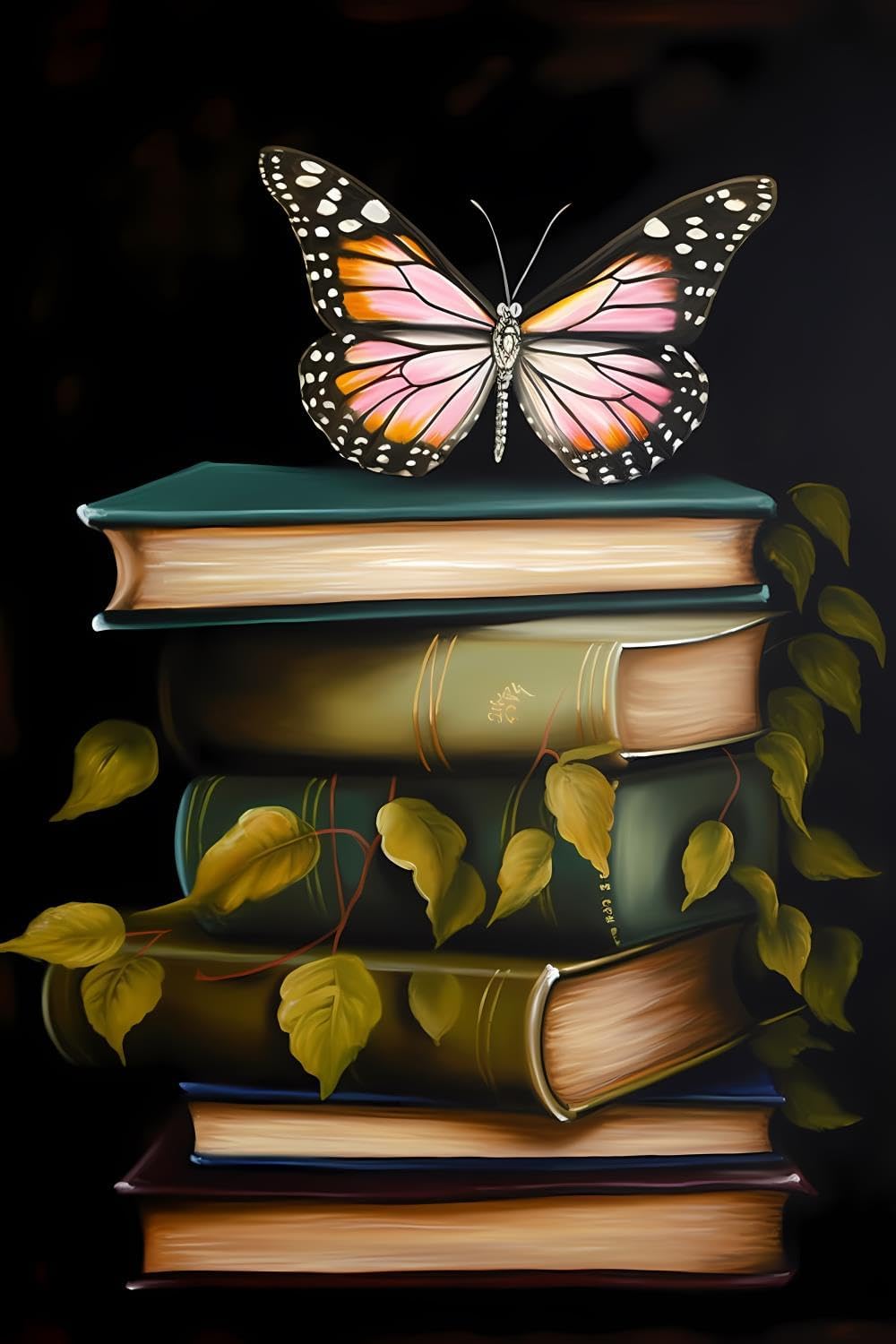 5D Diamonds Butterfly Painting Kits for Adults, Fantasy Butterfly Sitting On Books DIY Full Round Diamond Art Cross-Stitch Perfect for Hotel and Bar Decor Holiday Birthday Gifts 20x30 inch