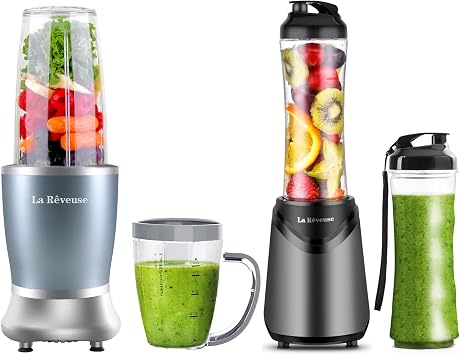 La Reveuse 250W Personal Size Blender Parl Blue + La Reveuse 300W Single Serve Blender Grey