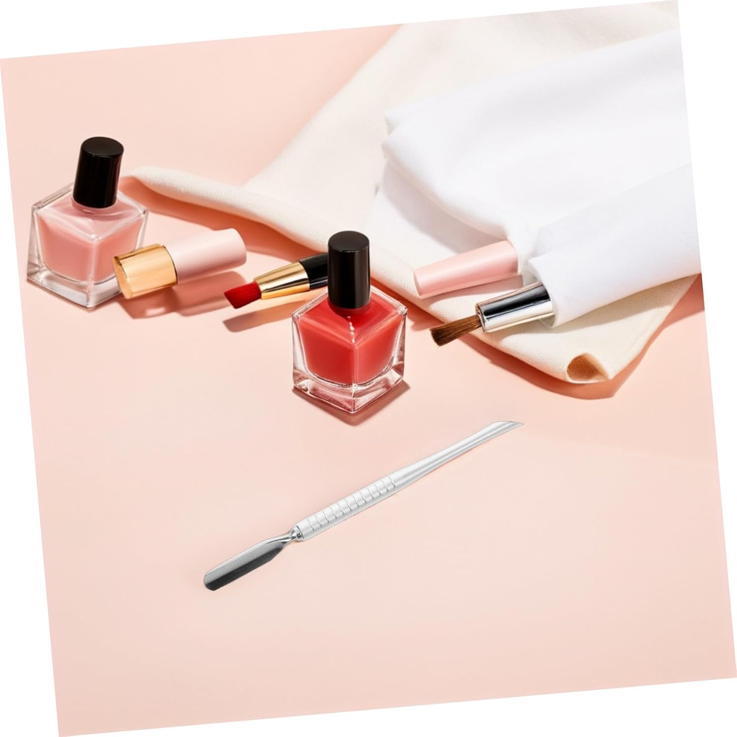 Professional Metal Cuticle Pusher Tool Set with 6 Interchangeable Heads | Silver Finish, Home Manicure Use, Portable Design for Professionals and Beginners, Trimming and Comprehensive Care