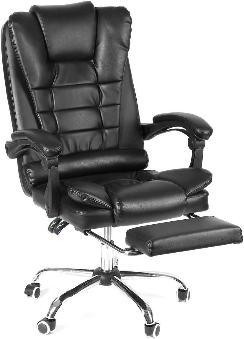 Office Executive Massage Chair Adjustable Rotating Lifting PU Leather Computer Gaming Chair Reclining Armchair with Footrest