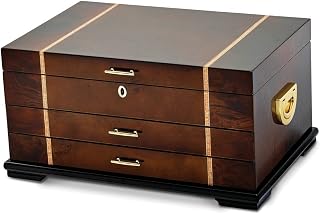 Solid High Gloss Rustic Burlwood Walnut Inlay 2-Drawer Jewelry Chest