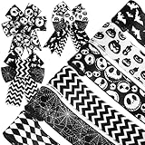 AnyDesign 6 Rolls Halloween Wired Edge Ribbons 30 Yards Bat Spider Web Pumpkin Print Craft Ribbon White Black Spooky Gift Wrapping Ribbon for Wreath Home Party DIY Craft Decoration Supplies