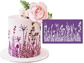 Estêncil de bolo – Estêncil de renda com estampa de grama de flor para bolo de confeitar real, peônia, bolo, renda, estêncil de renda para decoração de bolos, 23 x 29 cm (J)