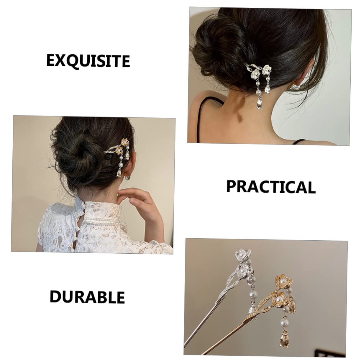 minkissy 10pezzi Forcine Per Stile Cinese Con Fiori e Perle Eleganti Accessori Per Acconciature Sposa e Bun Per Donne e Ragazze