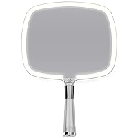 Vista 8 de MIRRORVANA Espejo de maquillaje de viaje iluminado - Espejo LED de mano y mesa 2 en 1 con 3 modos de luz, soporte desmontable y mango cómodo, 9 x 13