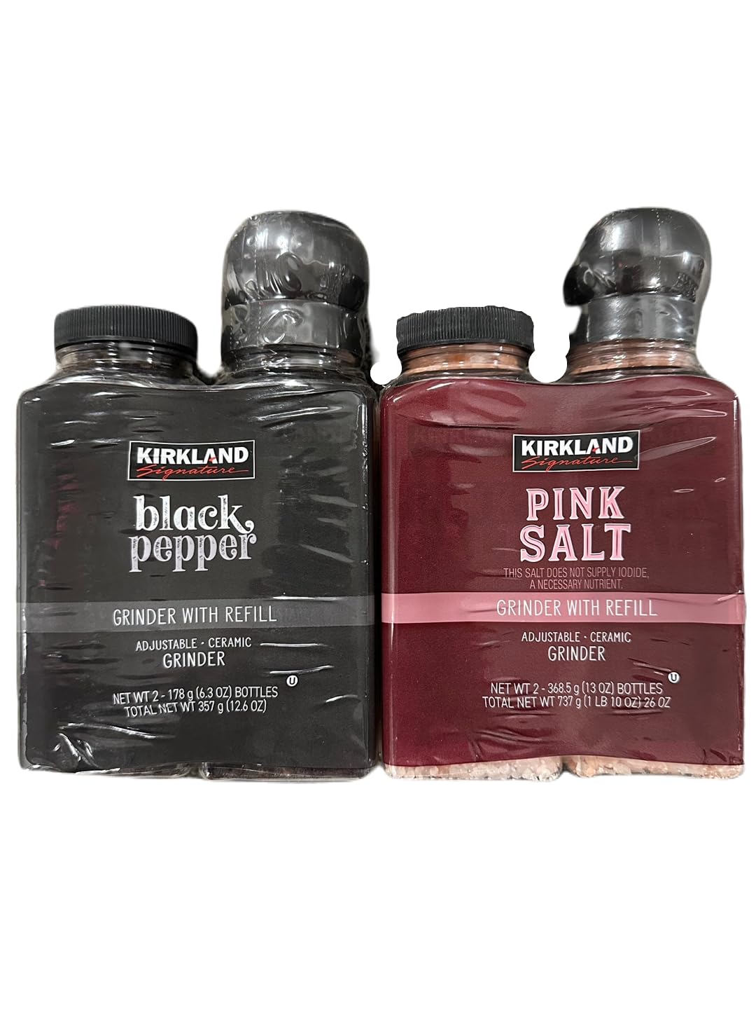 Kirkland Signature, PINK Salt (2x 13oz) + BLACK Pepper (2x
