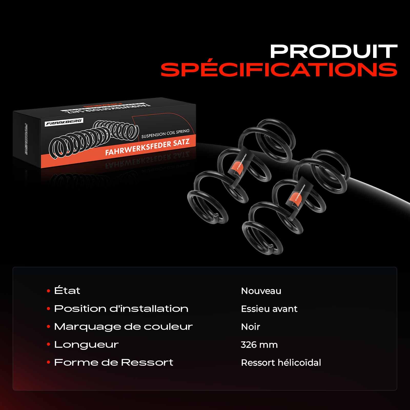 Frankberg 2x Ressort de suspension Essieu Avant Gauche Droite | Compatible avec A4 8K2 A4 Allroad 8KH A4 Avant 8K5 A6 4G2 4GC A6 Avant 4G5 4GD A7 Sportback 4GA 4GF Remplacer# 4004290