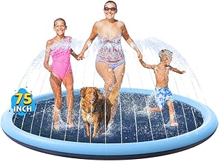 VISTOP Non-Slip Splash Pad for Kids and Dog, Thicken Sprinkler Pool Summer Outdoor Water Toys - Fun Backyard Fountain Play Mat for Baby Girls Boys Children or Pet Dog (75 inch, Blue&Blue)